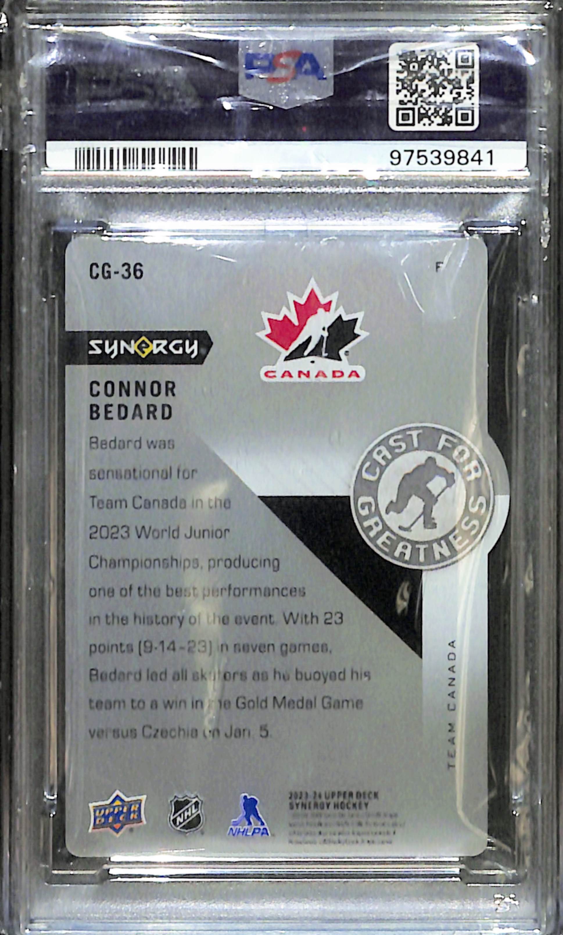 2023 Synergy Connor Bedard Cast for Greatness Purple PSA 10