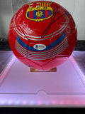Lionel Messi Signed and Authenticated FC Barcelona Soccer Ball (Beckett) with Display