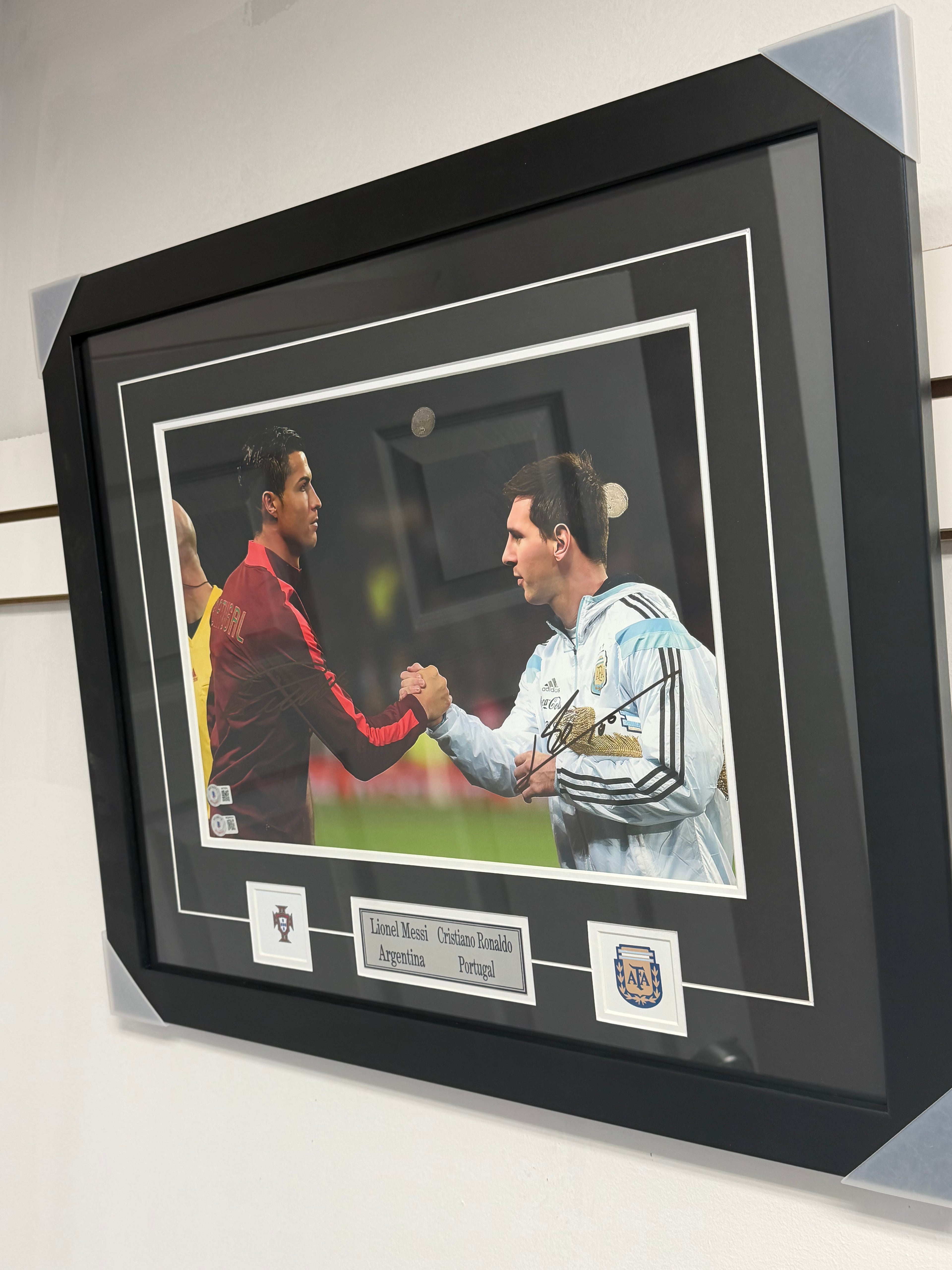 Cristiano Ronaldo and Lionel Messi Portrait, Framed and Signed