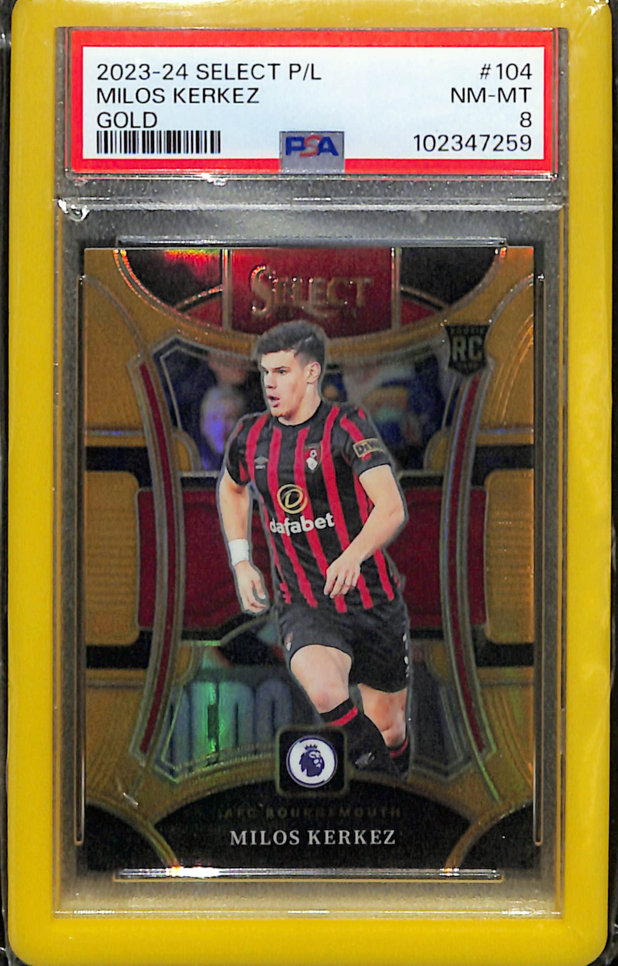 2023-2024 Panini Select Milos Kerkez Gold PSA 8 POP 1